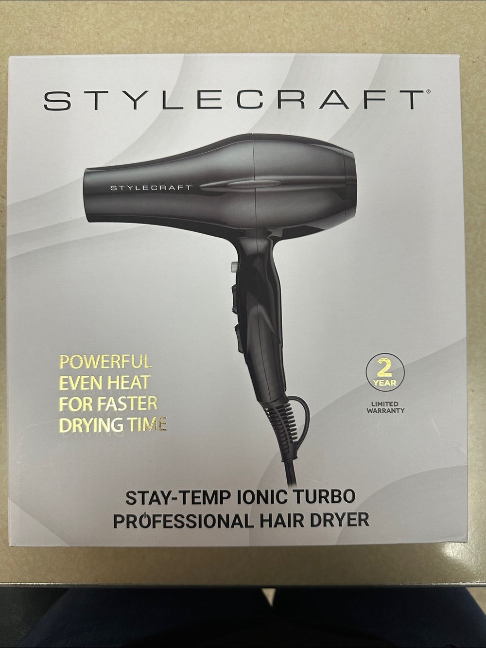 Stylecraft Professional Hair Dryer — Black Stay-Temp Ionic Turbo